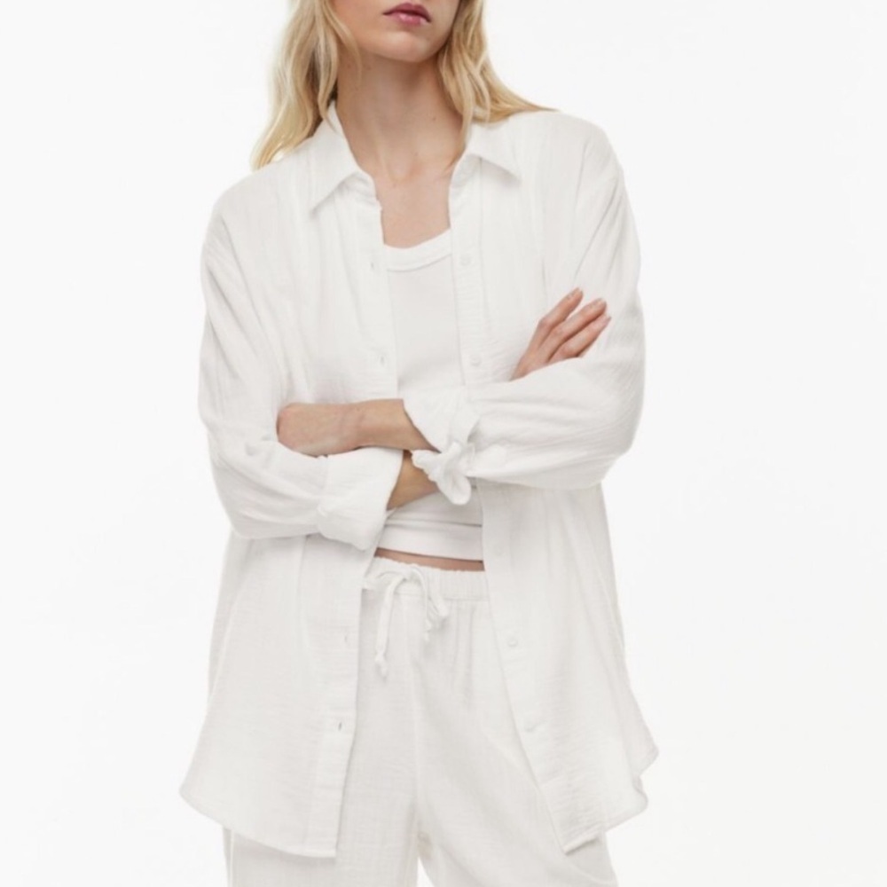 Aritzia Wilfred White Linen Long Sleeve Button Down Collar Shirt 3X